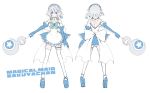  angeltype apron bare_shoulders blue_eyes bow braid breasts character_name character_sheet cleavage concept_art elbow_gloves english frills gloves hair_bow high_heels izayoi_sakuya legs magical_girl maid maid_headdress moon ribbon shoes short_hair simple_background star thigh_strap thighhighs touhou turnaround twin_braids wand white_hair white_legwear wing_collar zettai_ryouiki 