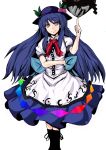 blue_hair food fruit hat hinanawi_tenshi keystone long_hair long_skirt oekaki peach pointing pointing_up red_eyes rikudou_rinne rock shimenawa simple_background skirt smile solo touhou