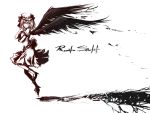  character_name gradient hat monochrome remilia_scarlet short_hair simple_background sinzire touhou white_background wings 