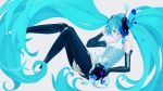  aqua_eyes aqua_hair bad_id belt bridal_gauntlets elbow_gloves fingerless_gloves floating gabaisuito-n gloves hatsune_miku hatsune_miku_(append) long_hair miku_append necktie smile solo thigh-highs thighhighs twintails very_long_hair vocaloid vocaloid_append 