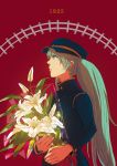  1girl aqua_eyes aqua_hair bouquet flower hat hatsune_miku long_hair military military_uniform peaked_cap solo uniform vocaloid waz 