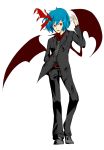  androgynous bat_wings blue_hair formal ghost_in_the_shell ghost_in_the_shell_stand_alone_complex highres necktie pant_suit parody psycho_(h-a-b) red_eyes remilia_scarlet ribbon suit touhou wings 
