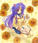  blue_hair book clannad flower ichinose_kotomi kneeling long_hair nyonsuke purple_eyes school_uniform shikishi traditional_media twintails violet_eyes 