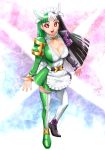  apron belt breasts cleavage genderswap green_hair highres kamen_rider kamen_rider_double kamen_rider_w large_breasts maid multicolored_hair open_mouth personification red_eyes rider-tan smile thigh-highs thighhighs ueyama_michirou white_hair 
