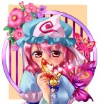  butterfly flower hat nagare pink_eyes pink_hair saigyouji_yuyuko short_hair solo touhou 