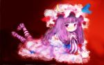  hat lying on_stomach patchouli_knowledge solo striped striped_legwear striped_thighhighs thigh-highs thighhighs touhou 