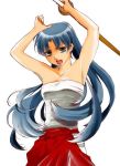  armpits arms_up blue_eyes blue_hair female kamiya_kaoru long_hair na-yan open_mouth rurouni_kenshin solo sword wooden_sword 