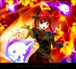  braid cat_ears english fire ghost kaenbyou_rin masato_(stealth_wind_second) skull smile touhou 