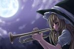  blonde_hair blush braid hat instrument karasawa-40 kirisame_marisa long_hair moon night touhou trumpet witch_hat yellow_eyes 
