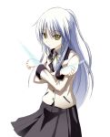  blade blazer long_hair school_uniform silver_hair skirt solo suiya tachibana_kanade weapon yellow_eyes 
