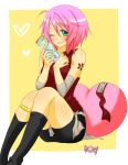  bike_shorts chunbollo green_eyes haruno_sakura heart highres jar naruto ninja pink_hair short_hair white_day wink 