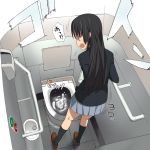  akiyama_mio commentary_request k-on! school_uniform solo toilet train train_interior 
