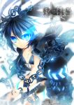  bikini_top black_hair black_rock_shooter black_rock_shooter_(character) blue_eyes chain chains glowing glowing_eyes long_hair midriff navel shoken_narai short_shorts shorts solo sword twintails weapon 