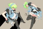  302 adapted_costume alternate_costume anime_coloring apron ascot black_gloves boots enmaided gloves green_hair half_gloves high_heels lio_fotia maid maid_headdress male_focus otoko_no_ko promare thigh-highs thigh_boots violet_eyes 