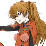  1girl artist_name bambi_surprise blue_eyes breasts brown_hair from_side interface_headset light_smile neon_genesis_evangelion parted_lips plugsuit signature small_breasts solo souryuu_asuka_langley tight two_side_up upper_body white_background 