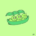  ^_^ animal_focus chikorita closed_eyes closed_mouth commentary green_background highres in_container james_turner leaf no_humans pea_pod pink_eyes pokemon pokemon_(creature) sideways_glance signature smile 