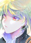  1boy 302 blurry close-up depth_of_field earrings eye_reflection green_hair highres jewelry lio_fotia male_focus multicolored_eyes orange_eyes portrait promare red_eyes reflection solo violet_eyes 