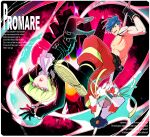  2boys 302 black_gloves black_jacket blue_fire blue_hair boots copyright_name earrings fire galo_thymos gloves green_hair half_gloves jacket jewelry lio_fotia lyrics male_focus matoi multiple_boys muscular muscular_male promare pyrokinesis spiky_hair topless_male violet_eyes 