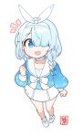  1girl :d arona_(blue_archive) asymmetrical_bangs bangs bare_legs blue_archive blue_eyes blue_hair blue_serafuku bow bow_hairband bowtie braid choker colored_inner_hair from_above full_body hair_over_one_eye hair_over_shoulder hairband highres junsuina_fujunbutsu long_sleeves looking_at_viewer multicolored_hair open_mouth pink_hair sailor_collar school_uniform side_braid simple_background skirt smile solo white_background white_bow white_bowtie white_choker white_footwear white_hairband white_sailor_collar white_skirt 
