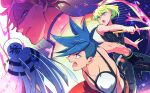  302 3boys ascot blonde_hair blue_hair detached_sleeves fire galo_thymos green_hair kray_foresight lio_fotia matoi messy_hair multiple_boys pink_fire promare single_detached_sleeve sword topless_male vest violet_eyes weapon 