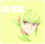  1boy 302 androgynous blending character_name earrings eyelashes green_hair green_theme jewelry lio_fotia male_focus promare smile solo turtleneck violet_eyes 