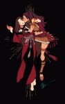  2girls bare_shoulders black_background braid brown_hair closed_eyes detached_sleeves dorothea_arnault dress eva_smith fire_emblem fire_emblem:_three_houses full_body hand_on_another&#039;s_cheek hand_on_another&#039;s_face highres holding_hands kiss kissing_cheek long_hair multiple_girls petra_macneary ponytail purple_hair red_dress yuri 