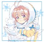  brown_hair cardcaptor_sakura child gloves green_eyes highres kero kinomoto_sakura mi3331 smile snow snowman white_gloves wings 