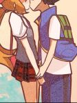 1boy 1girl ash_ketchum black_hair blonde_hair couple kiss lowres no_eyes non-web_source out_of_frame pokemon pokemon_(anime) pokemon_(game) pokemon_xy ponytail serena_(pokemon) sleeveless sleeveless_jacket 