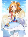  1girl absurdres aikatsu!_(series) blush bright_pupils brown_hair character_request dress earrings eyebrows_visible_through_hair highres jewelry looking_at_viewer medium_hair open_mouth red_eyes smile solo white_dress white_pupils yoshidanoe 