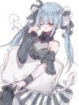  1girl blue_hair bow brown_eyes ceumeer cxoxrxu dress hair_bow highres indie_virtual_youtuber long_hair one_eye_closed pale_skin rubbing_eyes sleepy twintails virtual_youtuber 