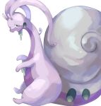  bright_pupils commentary_request from_side green_eyes highres hisuian_goodra no_humans nume_0859 pokemon pokemon_(creature) simple_background slime_(substance) solo white_background white_pupils 