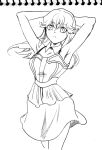  1girl 302 aina_ardebit alternate_hairstyle armpits arms_up dress graphite_(medium) greyscale highres monochrome promare skirt sleeveless solo traditional_media 