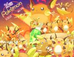  :3 :d :q alolan_raichu arm_up blue_eyes closed_mouth commentary_request copyright_name dated electricity flying glowing glowing_eyes highres holding holding_instrument instrument looking_up no_humans pokemon pokemon_(creature) raichu samsung_(yuzuikka) smile standing thunder_stone tongue tongue_out 