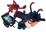  animal_ear_fluff animal_ears artist_request black_bow black_dress black_ribbon blue_eyes bone bow braid cat_ears cat_tail dress glowing glowing_eye green_dress juliet_sleeves jumping kaenbyou_rin leg_ribbon legs long_sleeves mary_janes multiple_tails one_eye_closed open_mouth puffy_sleeves red_eyes redhead renya_cos ribbon shoes simple_background skull smile source_request tail touhou twin_braids two_tails wheelbarrow white_background 