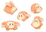  blush cheek_press cheek_squash creature fingernails kirby_(series) looking_at_viewer lying multiple_views on_stomach out_of_frame picking_up pinching poking ryota_(ry_o_ta) signature simple_background sitting waddle_dee white_background 