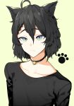  1boy absurdres ahoge animal_ears bell black_hair blue_eyes braid cat_day cat_ears choker collarbone french_braid highres indie_virtual_youtuber kemonomimi_mode kushizaki_(vtuber) male_focus medium_hair mole neck_bell paw_print simple_background solo st_(youx1119) virtual_youtuber 