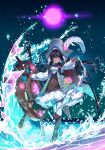  1girl black_hair hat highres looking_ahead looking_at_viewer lord_of_heroes moon night night_sky pale_skin pirate pirate_hat purple_moon rosanna_devicci sixa sky solo violet_eyes water waves 