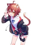  1boy androgynous animal_ears ball_gag cat_boy cat_ears cat_tail choker gag heterochromia highres indie_virtual_youtuber jacket long_sleeves looking_at_viewer loska nanakorobi_yaoki_kuroneko otoko_no_ko pale_skin red_eyes redhead shirt tail virtual_youtuber white_shirt yellow_eyes 