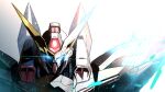  blitz_gundam blue_eyes glowing glowing_eyes gundam gundam_seed highres kuri_giepi light_particles looking_at_viewer mecha mobile_suit no_humans portrait science_fiction solo v-fin 