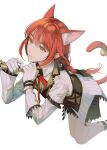  1boy androgynous animal_ears bishounen cat_boy cat_ears cat_tail cha99oo collar crossdressing elf highres laphlaes_selkena lord_of_heroes pale_skin pointy_ears redhead tail yellow_eyes 