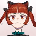  1girl animal_ears bangs black_bow blast-7 blunt_bangs bow braid cat_ears fangs fangs_out grey_background hair_bow highres kaenbyou_rin long_hair looking_at_viewer portrait red_eyes redhead simple_background sketch slit_pupils solo touhou twin_braids twintails 