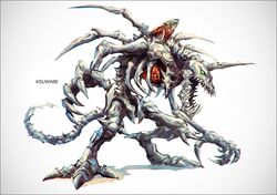  artist_name digimon digimon_(creature) full_body gem grey_background horns k-suwabe monster no_humans open_mouth sharp_teeth simple_background skeleton skullgreymon solo standing teeth 