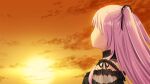  1girl bangs black_dress clouds commentary_request dress evening from_behind highres hololive long_hair pink_hair sky solo sunset two_side_up uruha_rushia virtual_youtuber yasuyuki 