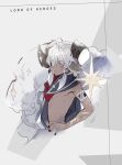  1boy androgynous aries_(lord_of_heroes) clover_games dark-skinned_male dark_skin earrings highres horns jewelry looking_at_viewer looking_to_the_side lord_of_heroes nail_polish official_art sheep_boy sheep_horns white_hair 