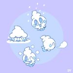 :d ^_^ blowing blue_eyes closed_eyes commentary highres james_turner looking_up multiple_views no_humans one_eye_closed pokemon pokemon_(creature) signature smile snow vanillite 