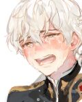  1boy blush crying crying_with_eyes_open formal kuzuvine looking_to_the_side lord_(lord_of_heroes) lord_of_heroes male_focus pale_skin solo tears white_hair yellow_eyes 