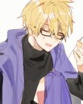  1boy blonde_hair closed_eyes glasses johan_talede kuzuvine lord_of_heroes needle pale_skin sewing sewing_needle sewing_pin sweatdrop thread 