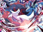  blurry bubble claws commentary_request fangs highres hisuian_samurott no_humans open_mouth pokemon pokemon_(creature) red_eyes solo sowao. tongue 