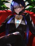  blue_eyes formal gloves highres hololive hololive_english mamaloni ouro_kronii sitting suit 