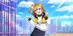  blue_eyes blush jacket kousaka_honoka love_live!_school_idol_festival_all_stars orange_hair short_hair smile 